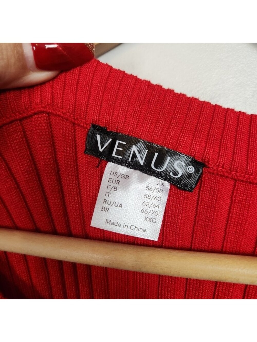 Venus Red Ribbed Stretch Bodycon Knee Length Dress Short Sleeve Size 2X New - Picture 6 of 8